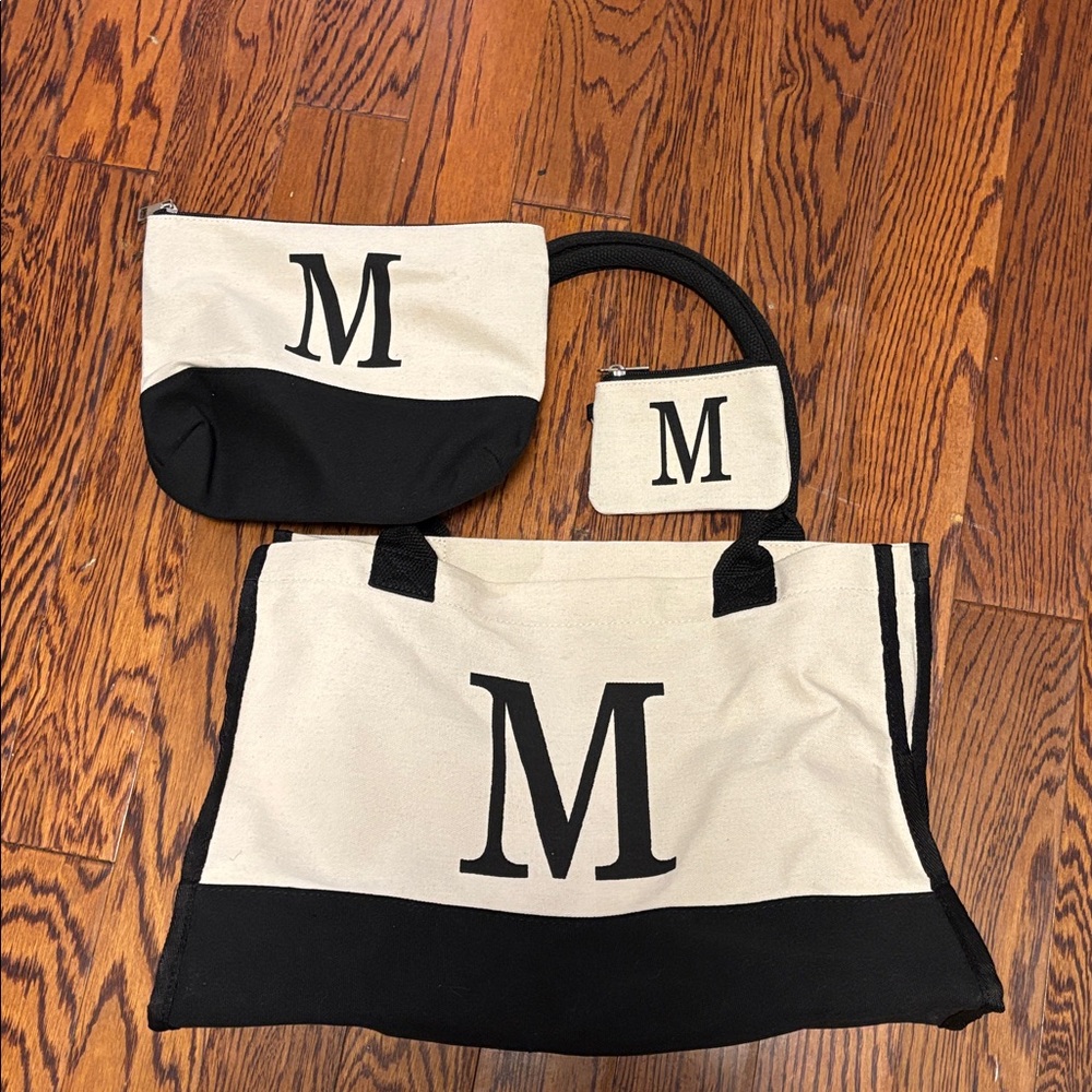 Monogram M bag Black and Cream Tote Bag